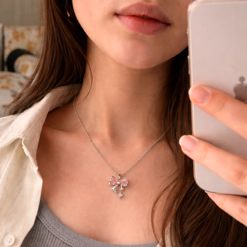 Pink Bow Necklace