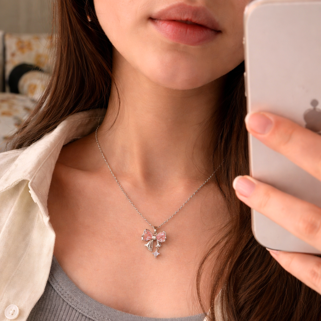 Pink Bow Necklace