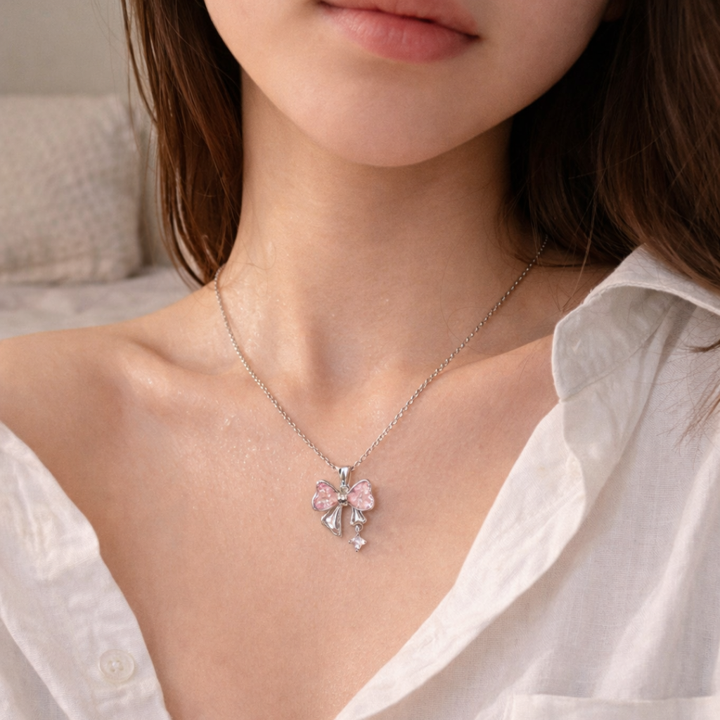 Pink Bow Necklace