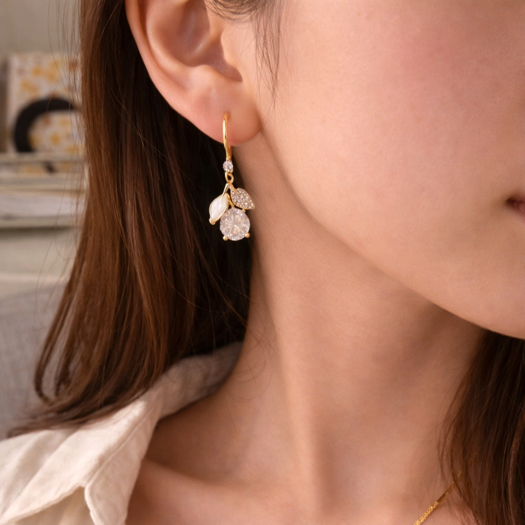 Drop Leaf & Diamond Earrings