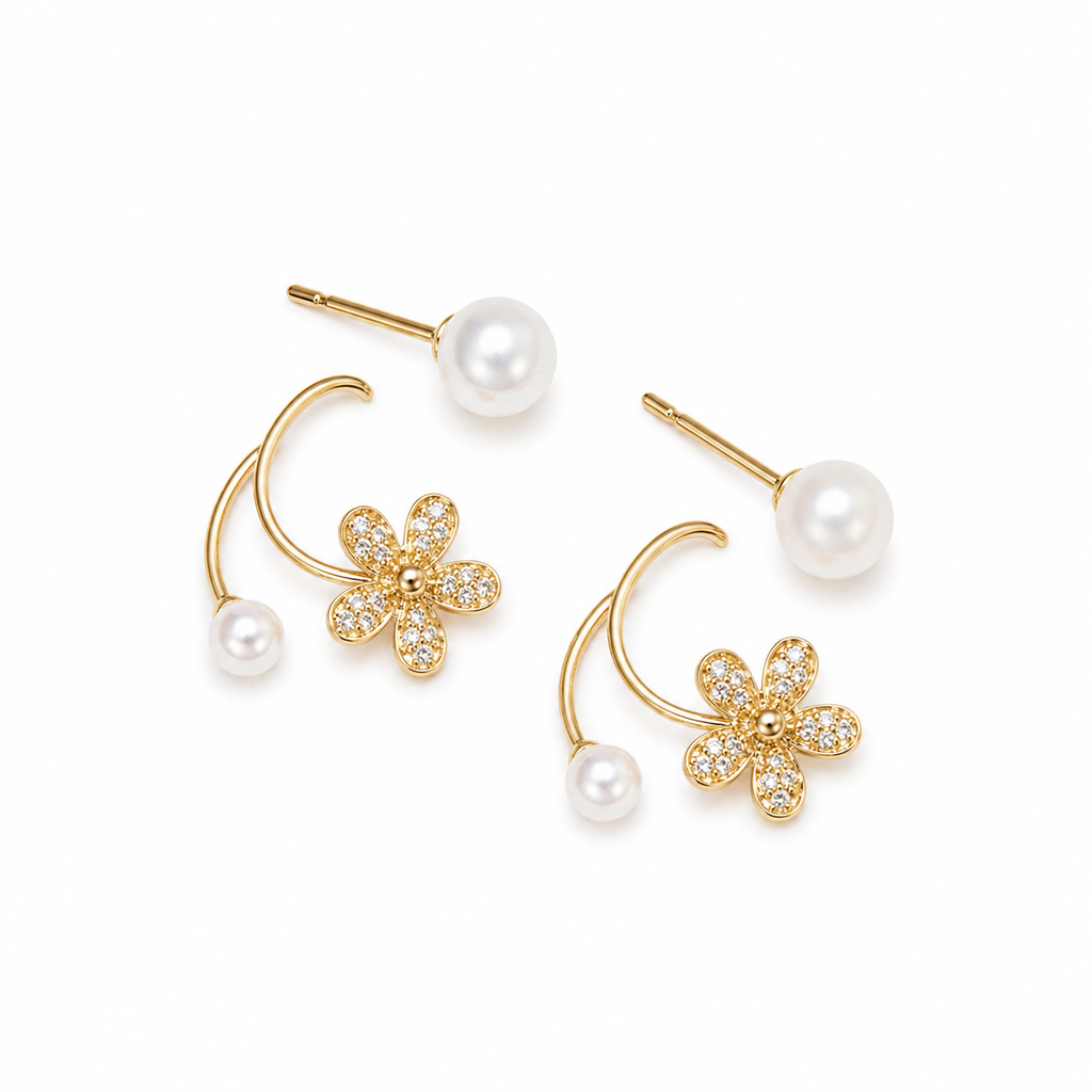 Sparkling Floral Pearl Earrings