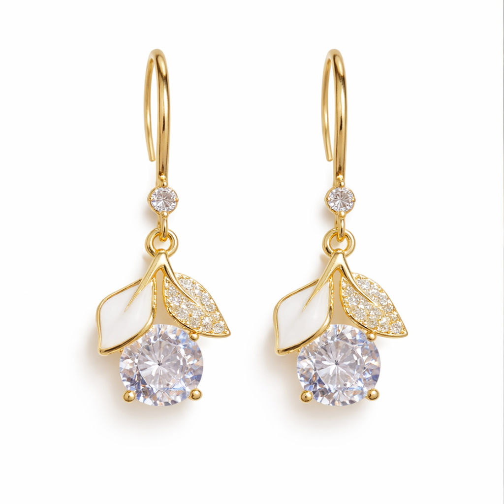 Drop Leaf & Diamond Earrings