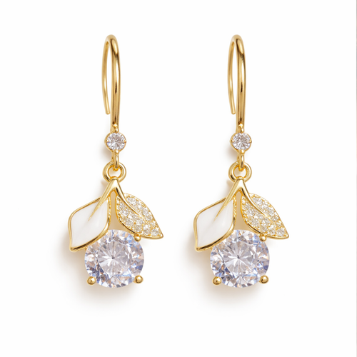 Drop Leaf & Diamond Earrings