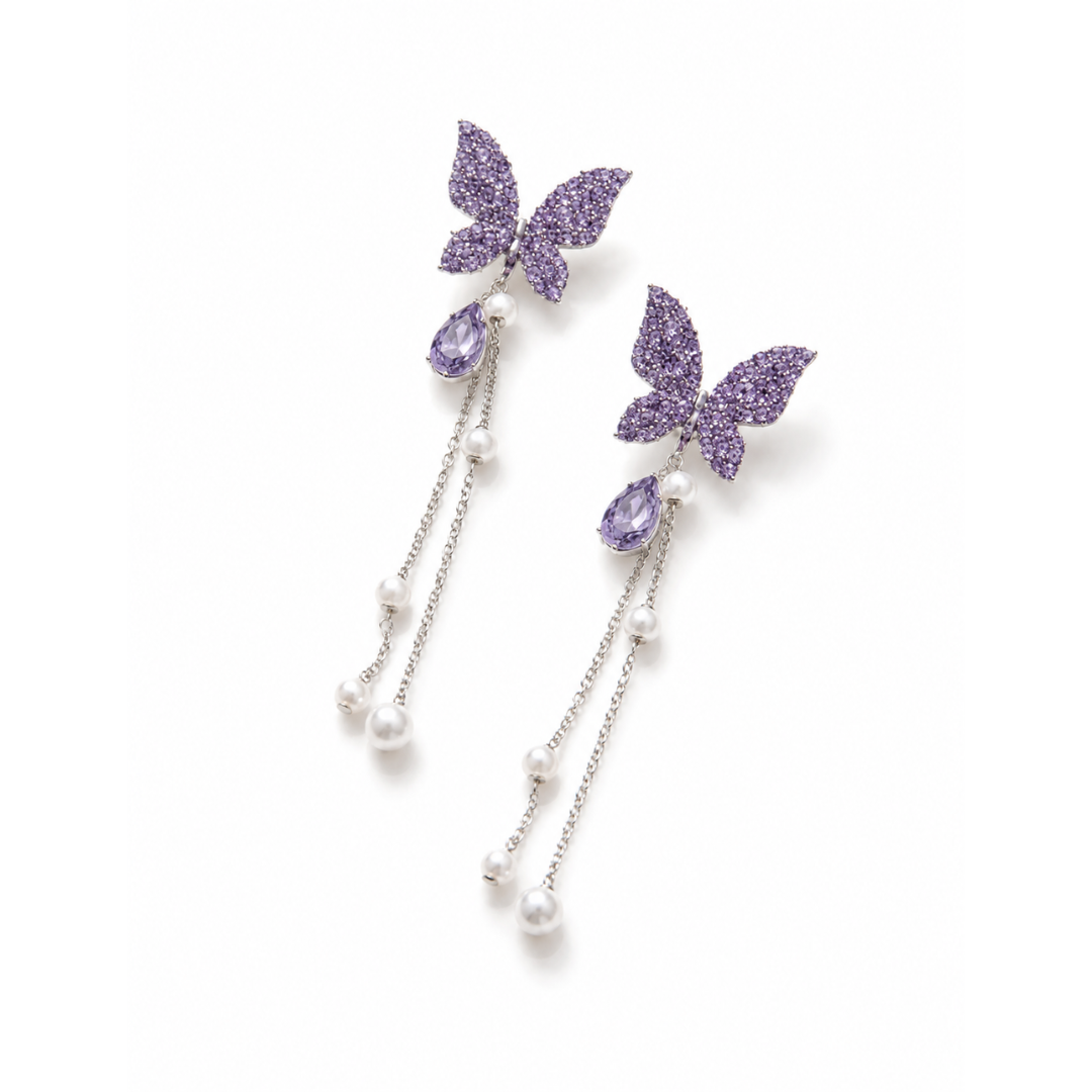 Butterfly Pearl Chain Earrings