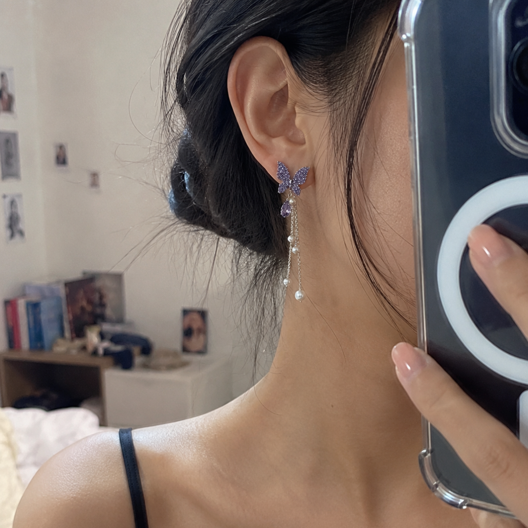 Butterfly Pearl Chain Earrings