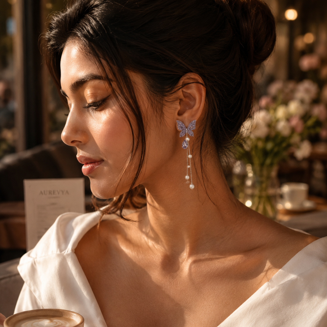 Butterfly Pearl Chain Earrings